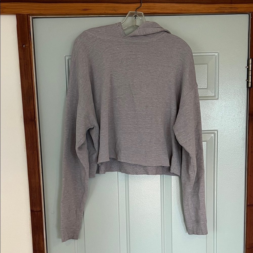 ALO Yoga Light Gray Women's Hooded Cropped Sweatshirt